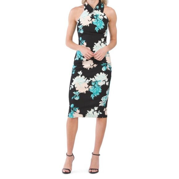 RACHEL RACHEL ROY Harland Floral Asymmetrical High Neck Bodycon Dress Size Small - Picture 1 of 2